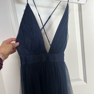Navy blue tulle evening gown